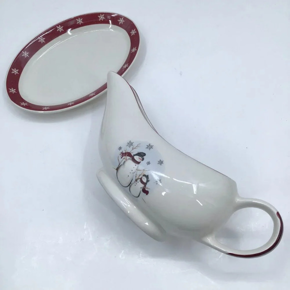 Royal Seasons Christmas Snowmen Gravy Boat Underplate Relish and Serving Platter - Picture 11 of 15
